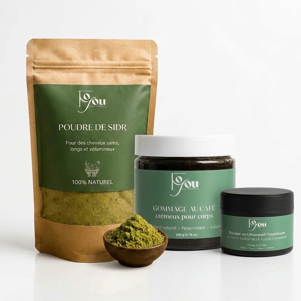 Pack Hammam Complet (Poudre de Sidr + Gommage Café + Masque Ghassoul)